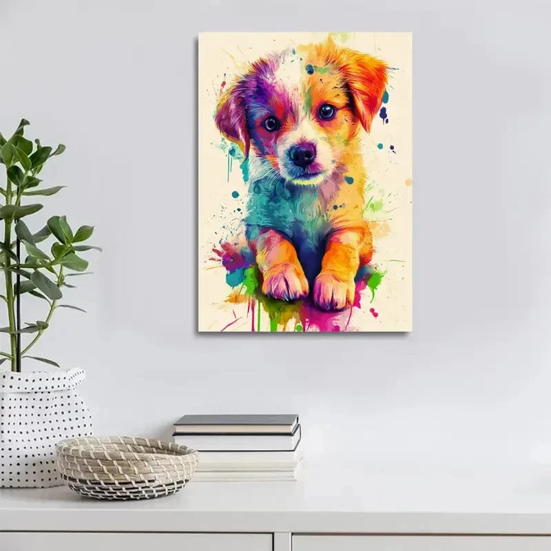 Beautiful Modern Abstract Cute Dog Painting 40x60cm Metal Print Ready to Hang - Bella Home Decor