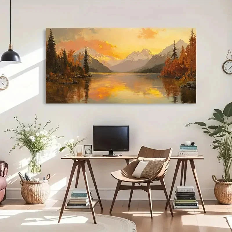 Snow-Capped Peaks & Autumn Wall Art Canvas Office Home Room Framed 120x60cm