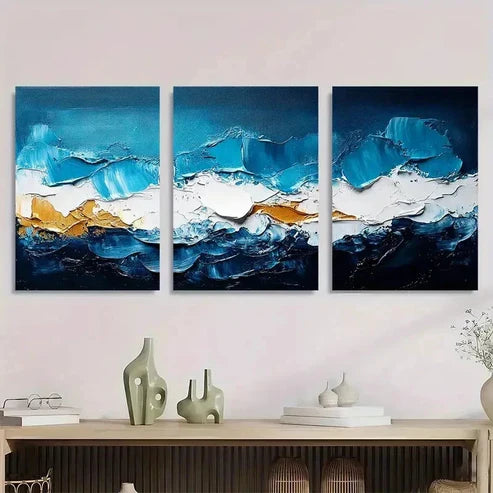 3pcs Blue and White Abstract Textured Wall Art Canvas Unframed - High Quality Print 100% Australian Made Wall Canvas - Bella Home Decor