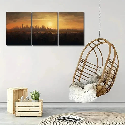 3pcs Urban Glow Sunset Cityscape Wall Art Set Canvas Unframed - High Quality Print 100% Australian Made Wall Canvas