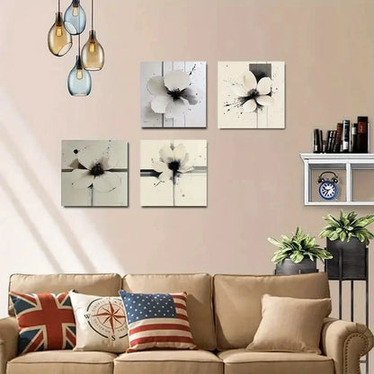 4pcs Modern Abstract Beige Flower Wall Art Canvas Framed