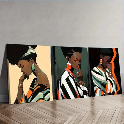 3pcs African Woman Wall Art Set Canvas Framed 60x90cm - High Quality Print 100% Australian Made Wall Canvas Ready to Hang - Bella Home Decor