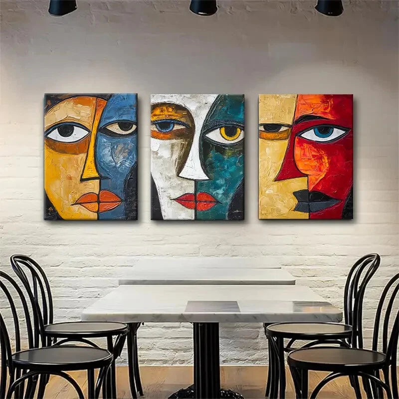 3pcs Abstract Cubism Face Décor Colorful Perfect Wall Art Set Canvas Framed 40x60cm - High Quality Print 100% Australian Made Wall Canvas Ready to Hang - Bella Home Decor