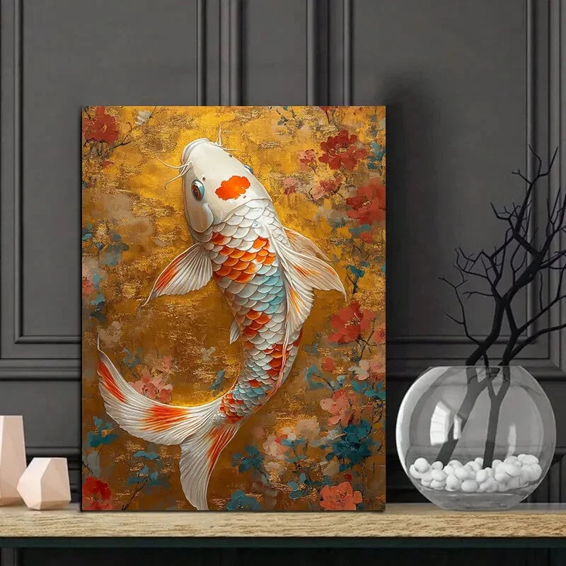Koi Fish with Colorful Scales, Swimming in The Center 40x60cm Metal Print Ready to Hang - Bella Home Decor