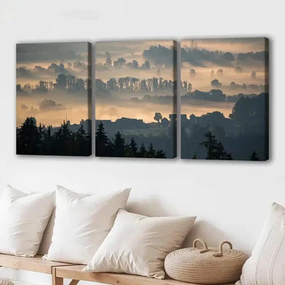 3pcs Misty Forest & Small Town Decoration Wall Art Canvas Unframed - High Quality Print 100% Australian Made Wall Canvas