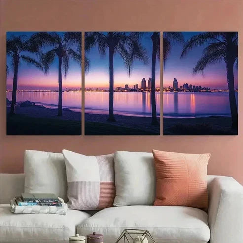 3pcs Urban City Skyline Sihouttes Wall Art Set Canvas Unframed - High Quality Print 100% Australian Made Wall Canvas