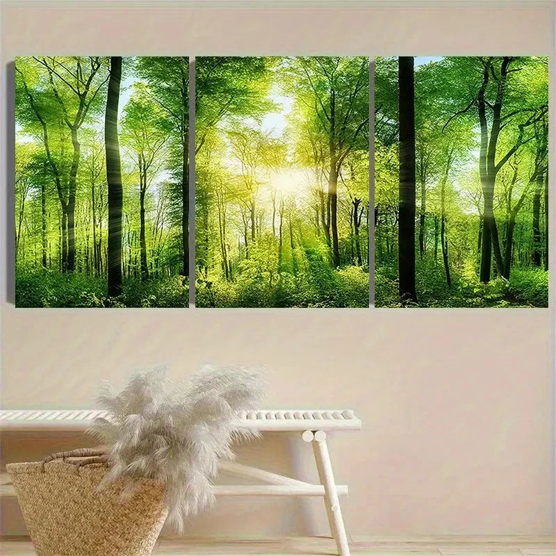 3pcs Sunlit Spring Forest Wall Art Set Canvas Framed 60x90cm - High Quality Print 100% Australian Made Wall Canvas Ready to Hang