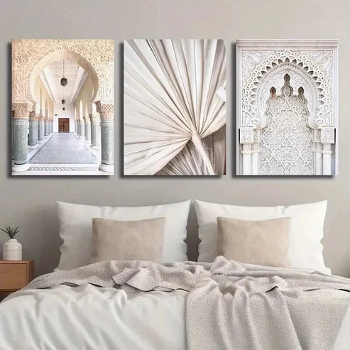 3pcs Moroccan Elegant Arch & Fan-Shaped Designs Wall Art Set Canvas Unframed - High Quality Print 100% Australian Made Wall Canvas