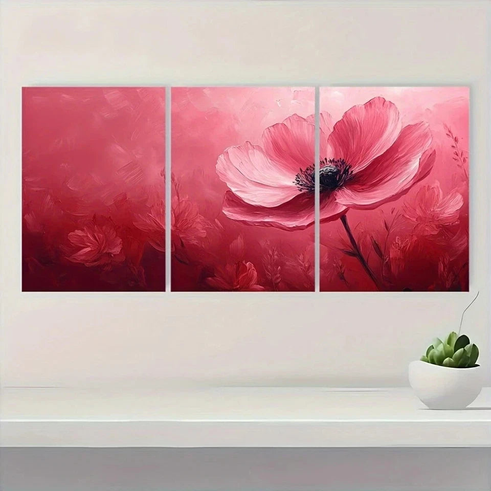 3pcs Rustic Pink Botanical Abstract Metal Print Ready to Hang Art - Bella Home Decor