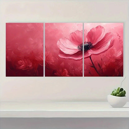 3pcs Rustic Pink Botanical Abstract Metal Print Ready to Hang Art - Bella Home Decor