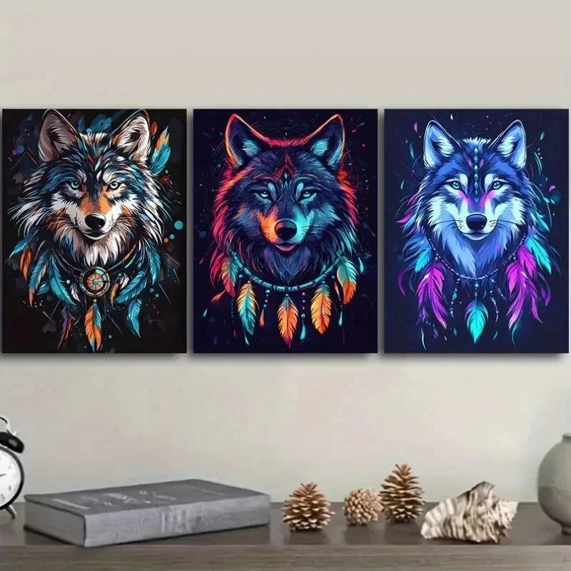 3pcs Featuring a Stunning Wolf Portraits Wall Art Set Canvas Framed 40x60cm - High Quality Print 100% Australian Made Wall Canvas Ready to Hang