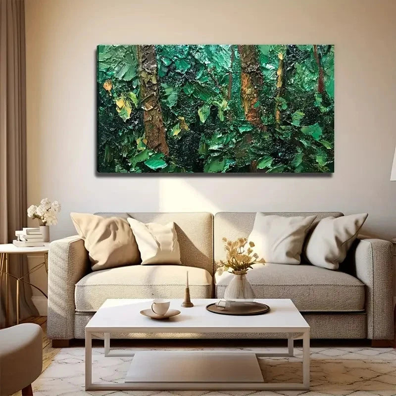 Trunk & Leaves Painting Emerald Wall Art Canvas Office Home Room Framed 120x60cm
