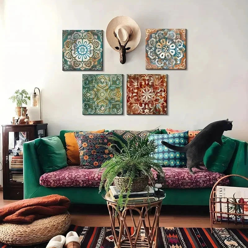 4pcs Vintage Flowers Pattern Wall Art Canvas Framed