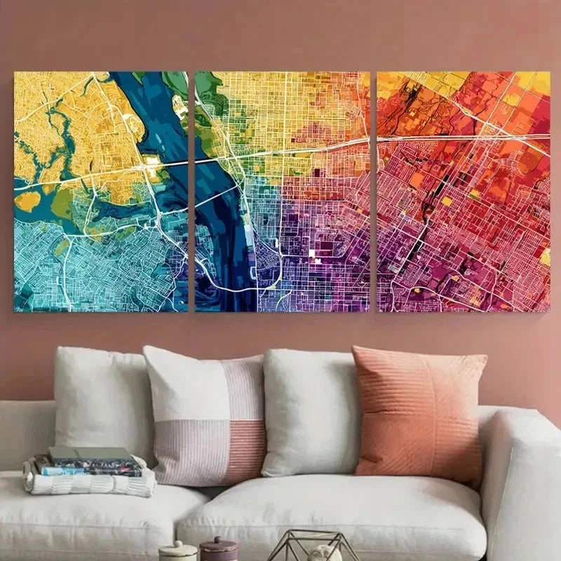 3pcs Tampa Map Florida Décor Street Perfect  Wall Art Set Canvas Framed 60x90cm - High Quality Print 100% Australian Made Wall Canvas Ready to Hang