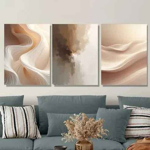 3pcs Modern Abstract Golden & White Design Wall Art Set Canvas Unframed - High Quality Print 100% Australian Made Wall Canvas