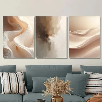 3pcs Modern Abstract Golden & White Design Wall Art Set Canvas Unframed - High Quality Print 100% Australian Made Wall Canvas
