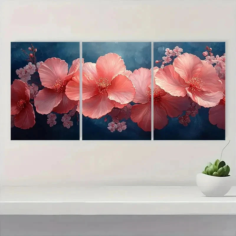 3pcs Pink Musk Flower  Elegant Floral A   Wall Art Set Canvas Framed 50x70cm - High Quality Print 100% Australian Made Wall Canvas Ready to Hang