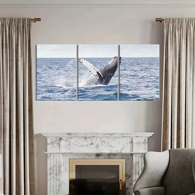 3pcs Sea Life Mammals Whale Portrait Wall Art Set Canvas Framed 50x70cm - High Quality Print 100% Australian Made Wall Canvas Ready to Hang - Bella Home Decor
