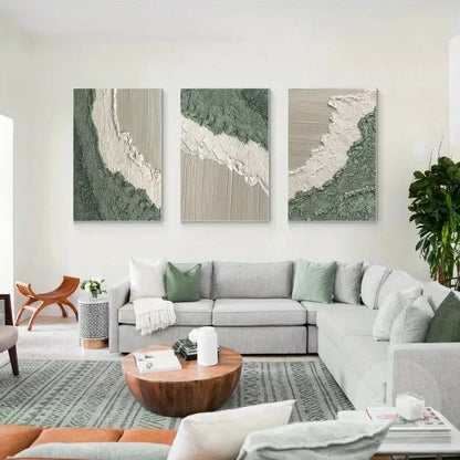 3pcs  Beauty Sage Green Abstract Pain Wall Art Set Canvas Framed 40x60cm - High Quality Print 100% Australian Made Wall Canvas Ready to Hang - Bella Home Decor
