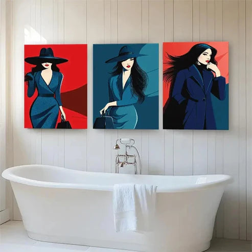 3pcs Elegant Fashion Illustration Woman Wall Art Canvas Unframed - High Quality Print 100% Australian Made Wall Canvas