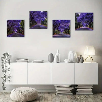 4pcsPurple Blossom Covered PathwayWall Art Canvas Framed