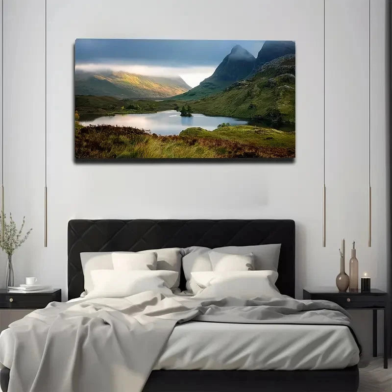 Autumn Mountain River Wall Art Canvas Office Home Room Framed 120x60cm
