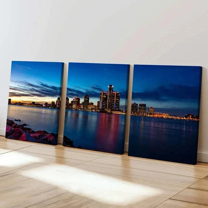 3pcs Modern Cityscape Sunset City Skyline Wall Art Set Canvas Framed 50x70cm - High Quality Print 100% Australian Made Wall Canvas Ready to Hang - Bella Home Decor