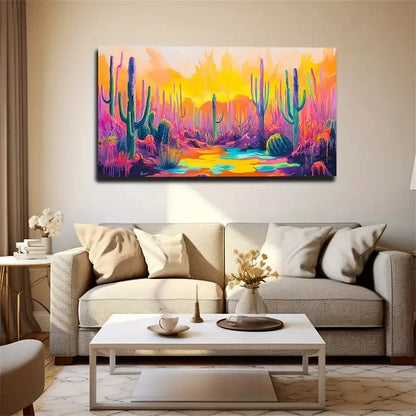 Modern Spray-Painted Cactus Wall Art Canvas Office Home Room Framed 120x60cm