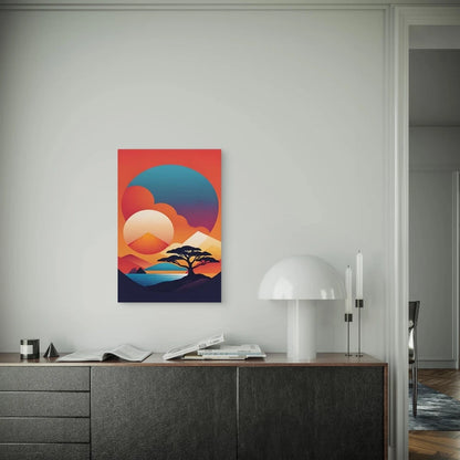 Sunset Tree Geometric Landscape  60x90cm Metal Print Ready to Hang