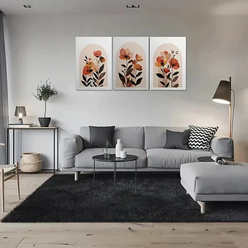 3pcs Minimalist Abstract Orange Yellow Floral Wall Art Canvas Unframed - High Quality Print 100% Australian Made Wall Canvas