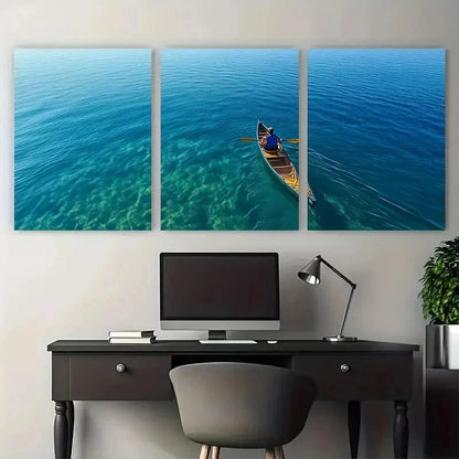 3pcs Great Lakes Erie Travel Décor Perfect Wall Art Set Canvas Framed 50x70cm - High Quality Print 100% Australian Made Wall Canvas Ready to Hang