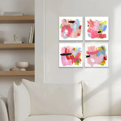 4pcs Colorful Abstract, Square Gallery Wall Art Canvas Framed