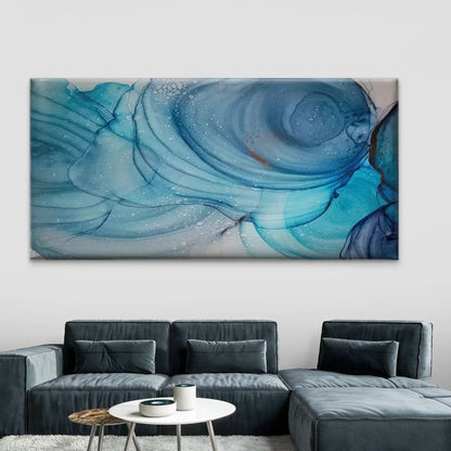 Blue Swirling Ocean Waves Wall Art Canvas Office Home Room Framed 120x60cm