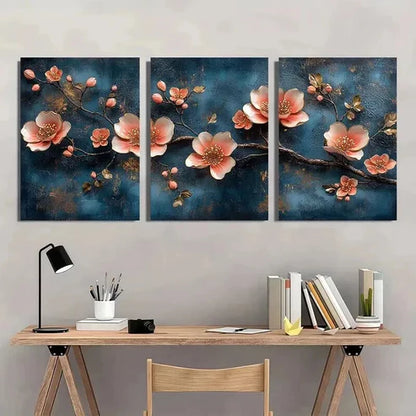3pcs Elegant Blue And Jinse Huayuan Theme Wall Art Canvas Unframed - High Quality Print 100% Australian Made Wall Canvas