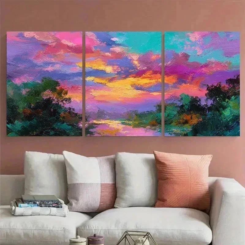 3pcs Original Tropical Sunset Vibrant Perfect Wall Art Canvas Framed 40x60cm - High Quality Print 100% Australian Made Wall Canvas Ready to Hang