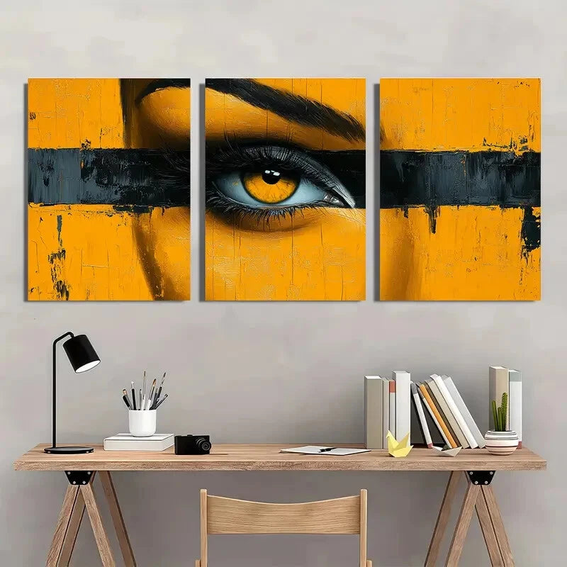 3pcs Modern Abstract Yellow & Black Stripes Metal Print Ready to Hang Art - Bella Home Decor