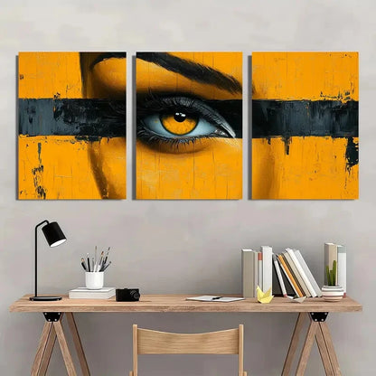 3pcs Modern Abstract Yellow & Black Stripes Metal Print Ready to Hang Art - Bella Home Decor