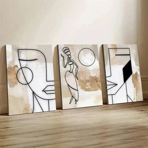 3pcs Neutral Feminine Woman Line  Wall Art Set Canvas Unframed - High Quality Print 100% Australian Made Wall Canvas
