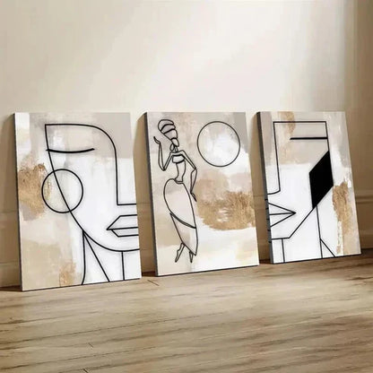 3pcs Neutral Feminine Woman Line  Wall Art Set Canvas Unframed - High Quality Print 100% Australian Made Wall Canvas