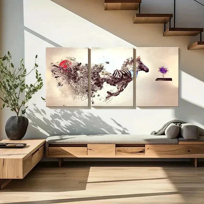 3pcs Abstract Art Zebra Animal  Wall Art Set Canvas Unframed - High Quality Print 100% Australian Made Wall Canvas - Bella Home Decor