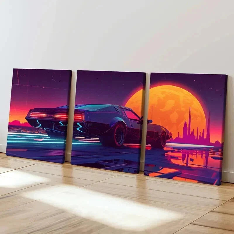 3pcs Aesthetic Art Sunset Boulevard Cars Wall Art Set Canvas Framed 40x60cm - High Quality Print 100% Australian Made Wall Canvas Ready to Hang - Bella Home Decor