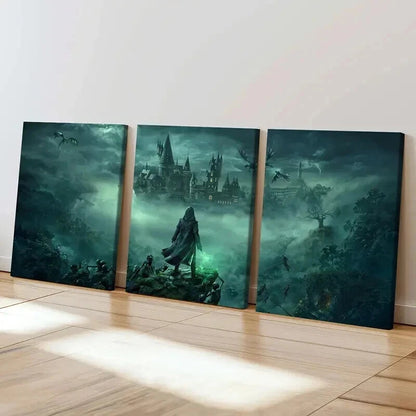 3pcs Fantasy Creatures & Magic Castle Wall Art Set Canvas Framed 60x90cm - High Quality Print 100% Australian Made Wall Canvas Ready to Hang - Bella Home Decor