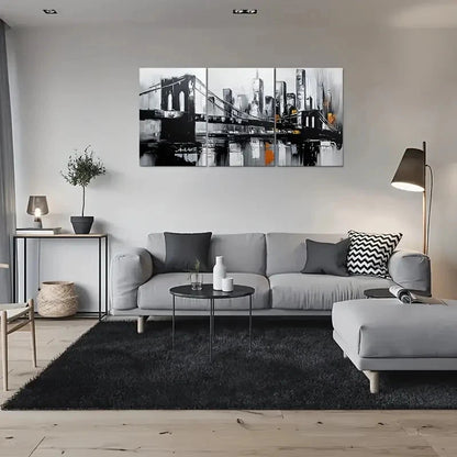 3pcs Black & White Urban Landscape Metal Print Ready to Hang Art - Bella Home Decor