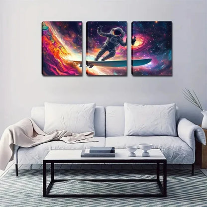 3pcs Colorful Bright Silver Future Space Wall Art Canvas Unframed - High Quality Print 100% Australian Made Wall Canvas - Bella Home Decor