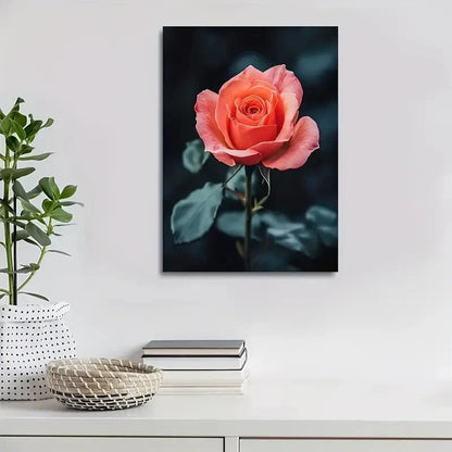 Vibrant Orange Rose on Dark Background Painting 40x60cm Metal Print Ready to Hang - Bella Home Decor