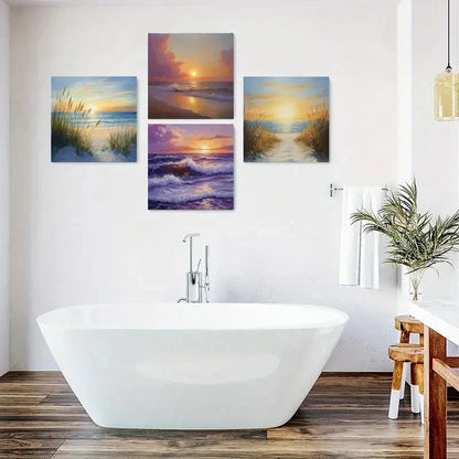 4pcs  Skies Poster, Sunset  Wall Art Canvas Framed