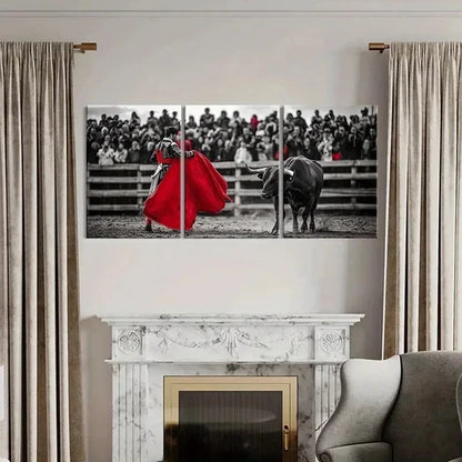 3pcs Bullfighting Man with Red Cloth  Wall Art Set Canvas Unframed - High Quality Print 100% Australian Made Wall Canvas - Bella Home Decor