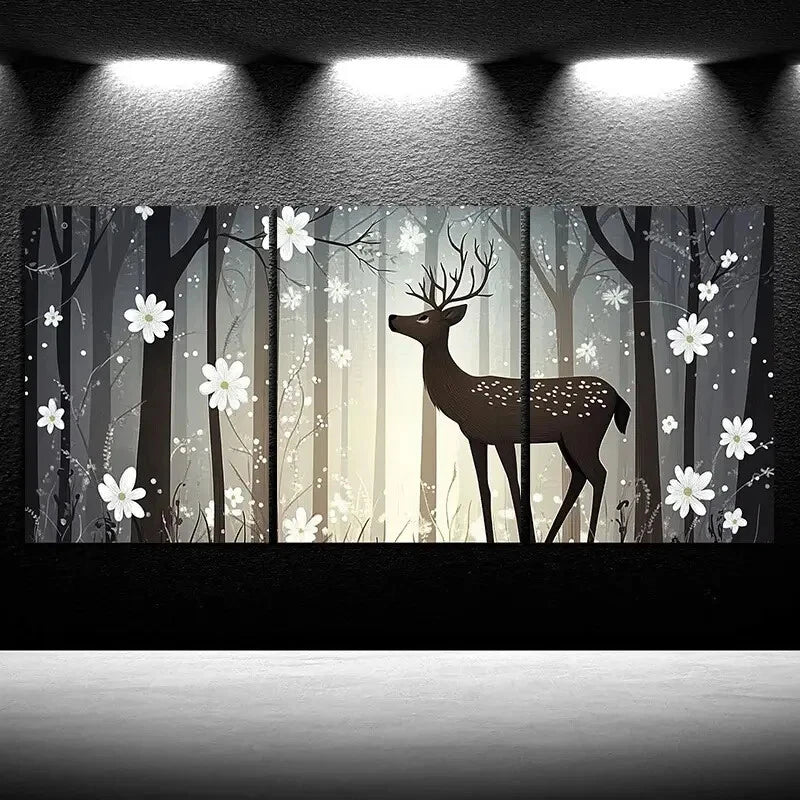 3pcs Beautiful Elk in The Forest Deer Metal Print Ready to Hang Art - Bella Home Decor