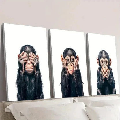 3pcs Playful Chimpanzee Expressions Wall Art Canvas Unframed - High Quality Print 100% Australian Made Wall Canvas