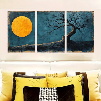 3pcs Modern Tree Contemporary Blue Log  Wall Art Set Canvas Framed 40x60cm - High Quality Print 100% Australian Made Wall Canvas Ready to Hang